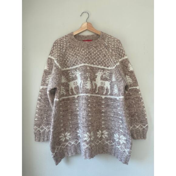 Venezia Jeans Beige and Cream Fair Isle Mohair Sweater - Reindeer Motif Size XL - Picture 1 of 5